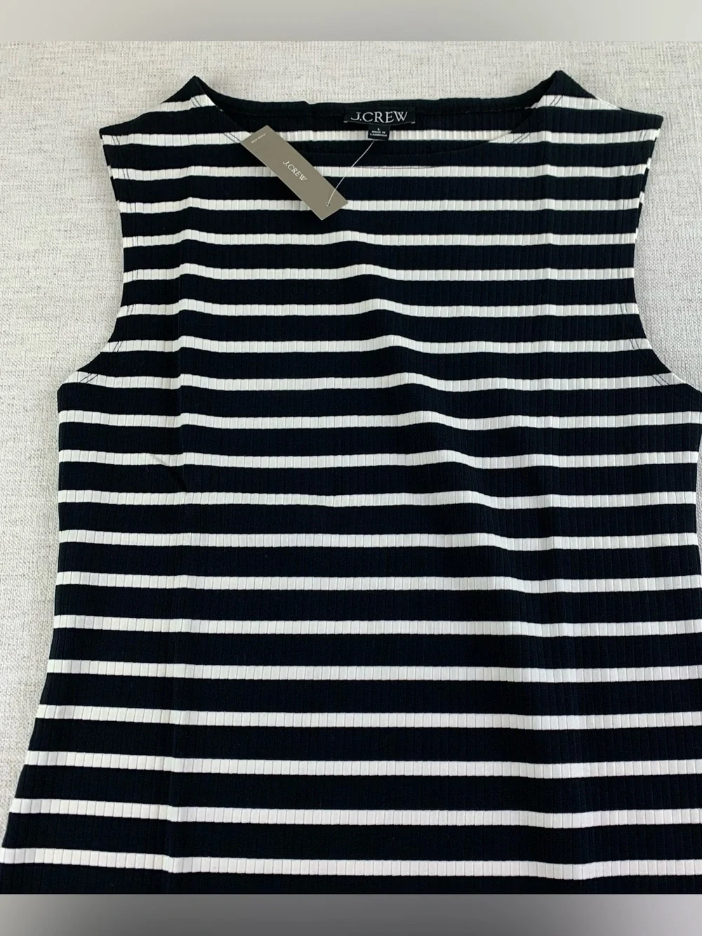 J. Crew women's sleeveless Sheath midi dress in stripe black white boat neck